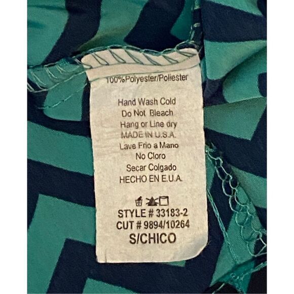 Trac SZ S Woman’s Navy Blue/Teal Green Zigzag Cold Shoulder Dress - Picture 5 of 12